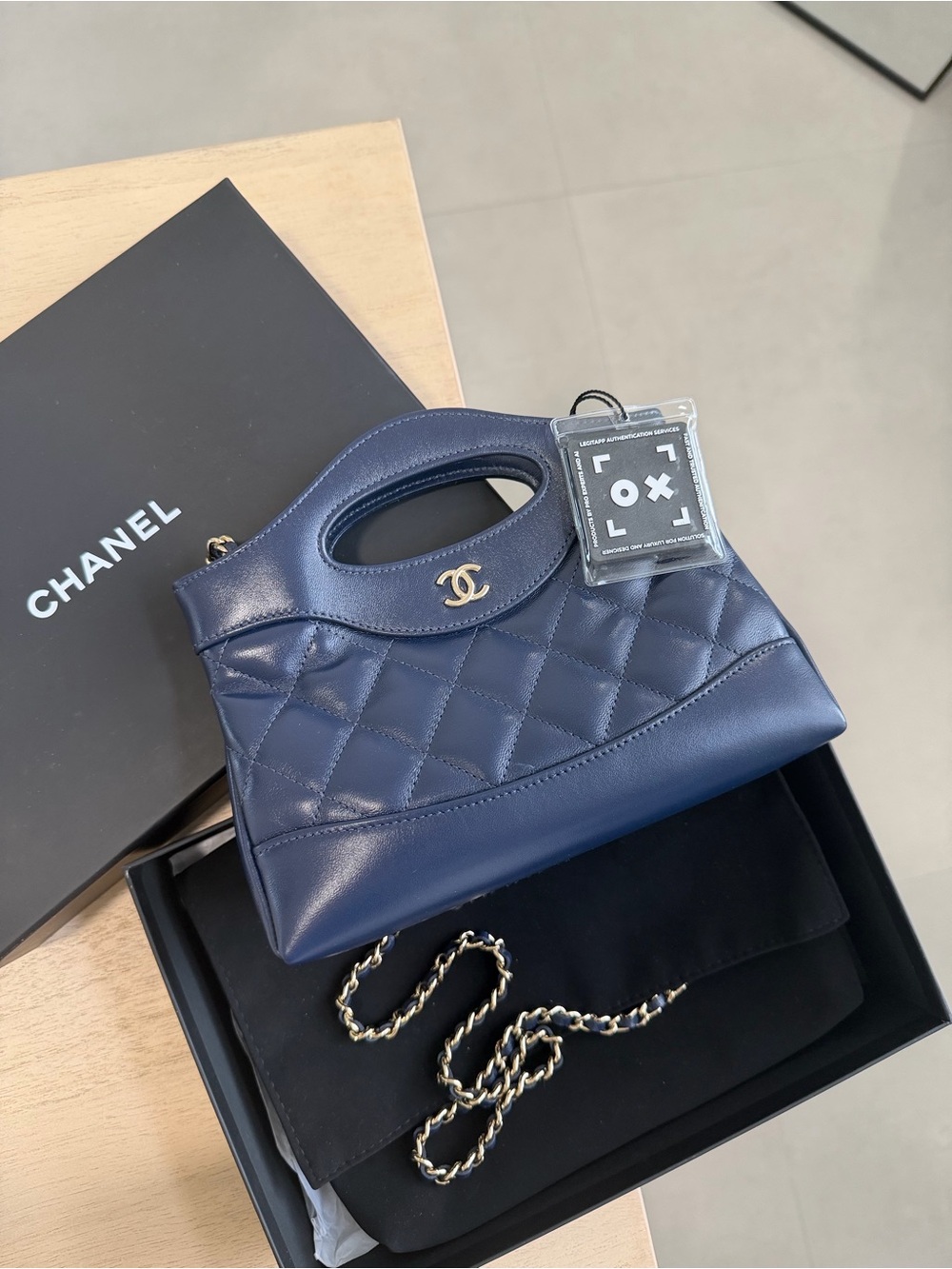 CHANEL Nano 31 Shopping Bag in navy blue
